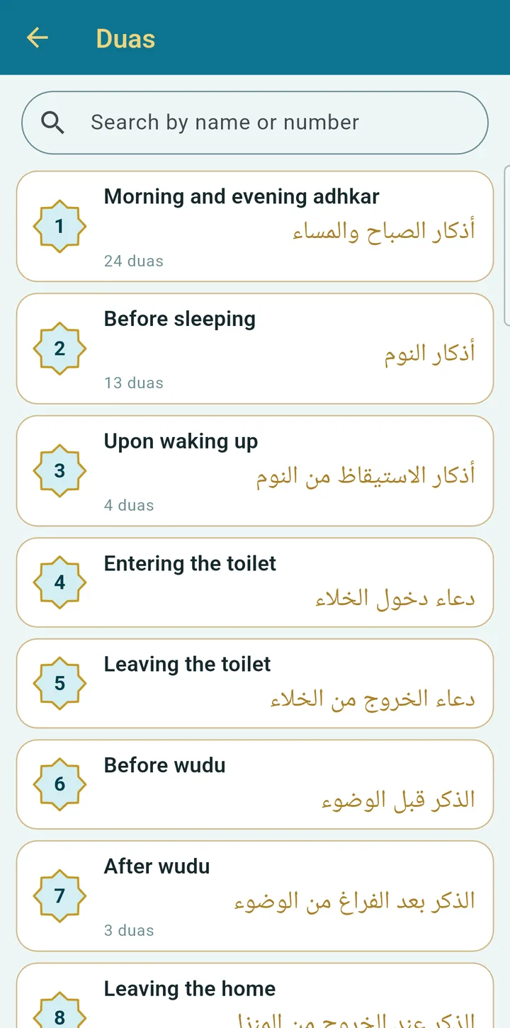 List of Hisn al-Muslim chapters
