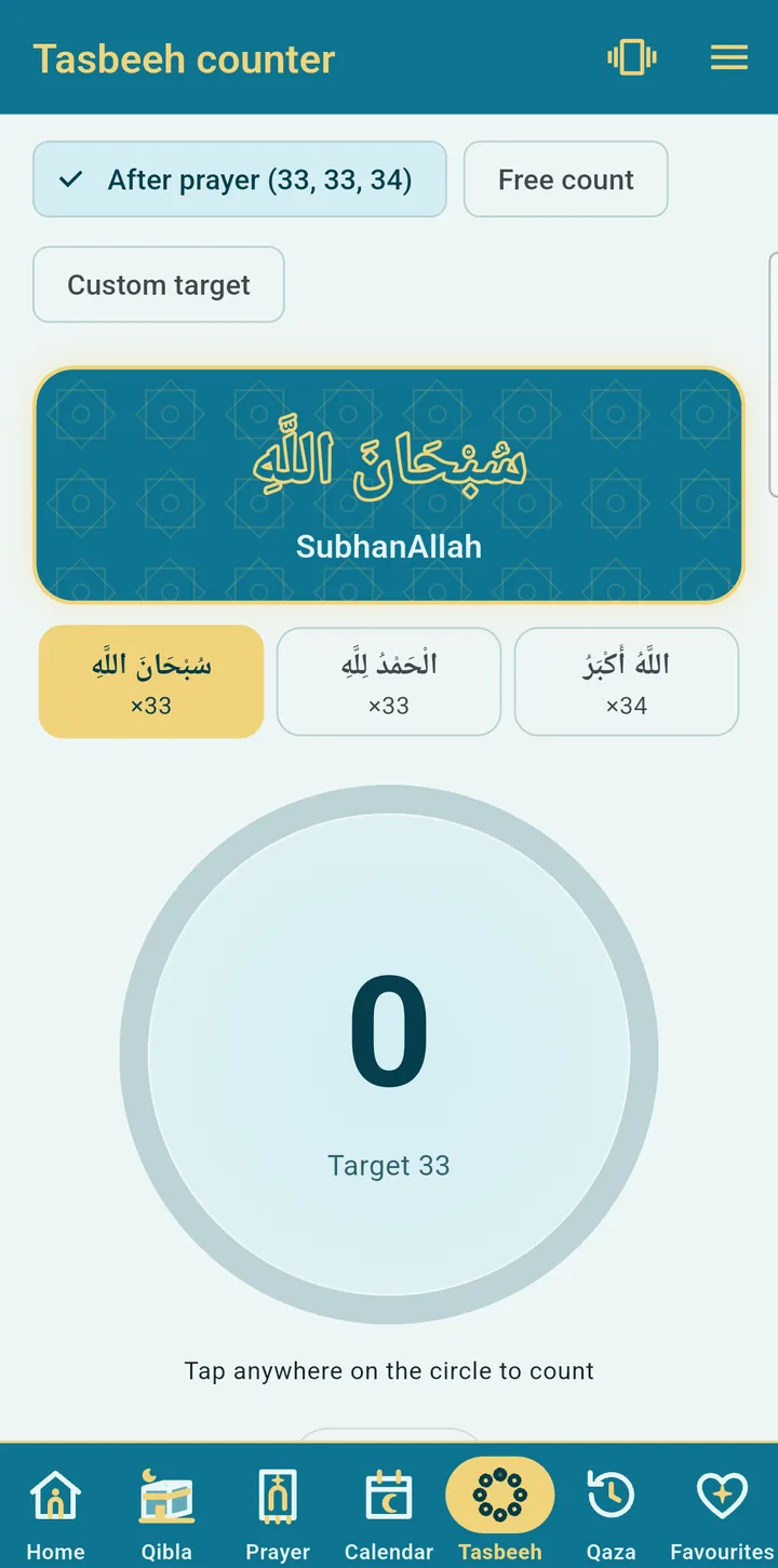 Tasbeeh counter showing the after-prayer tasbih
