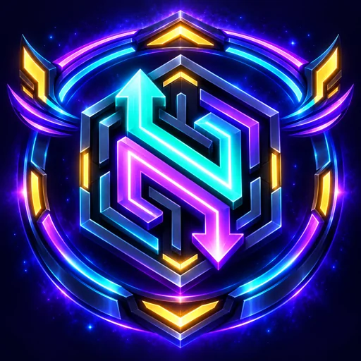 Neon Pathshift cyan and magenta arrow emblem